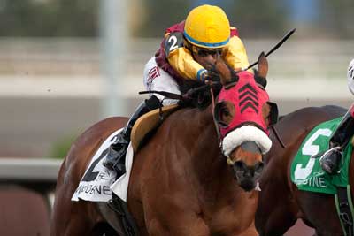 Alan Garcia guides London Tower to victory in the $150,000 Fury Stakes at Woodbine. Photo by Michael Burns Photography