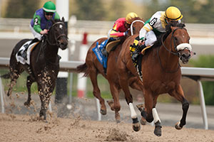 Eurico Da Silva guides Yorkton to victory in the $125,000 Queenston Stakes at Woodbine. Photo by Michael Burns