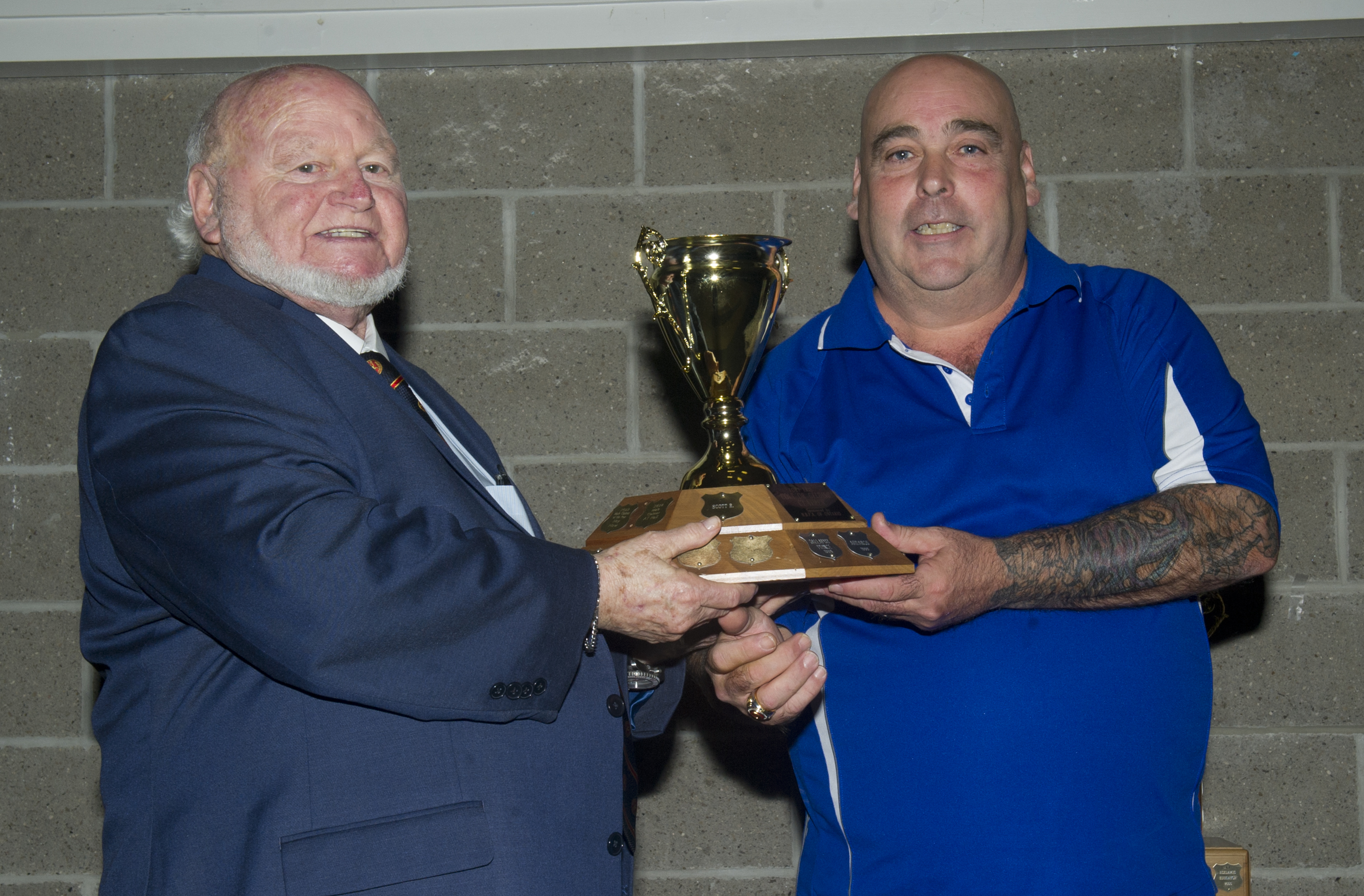 Fort Erie, ON October 10, 2019 HBP Awards Male Claimer Mr. Changue- Trainer Ken Albu receives the award from Stanley Fishman michael burns photo