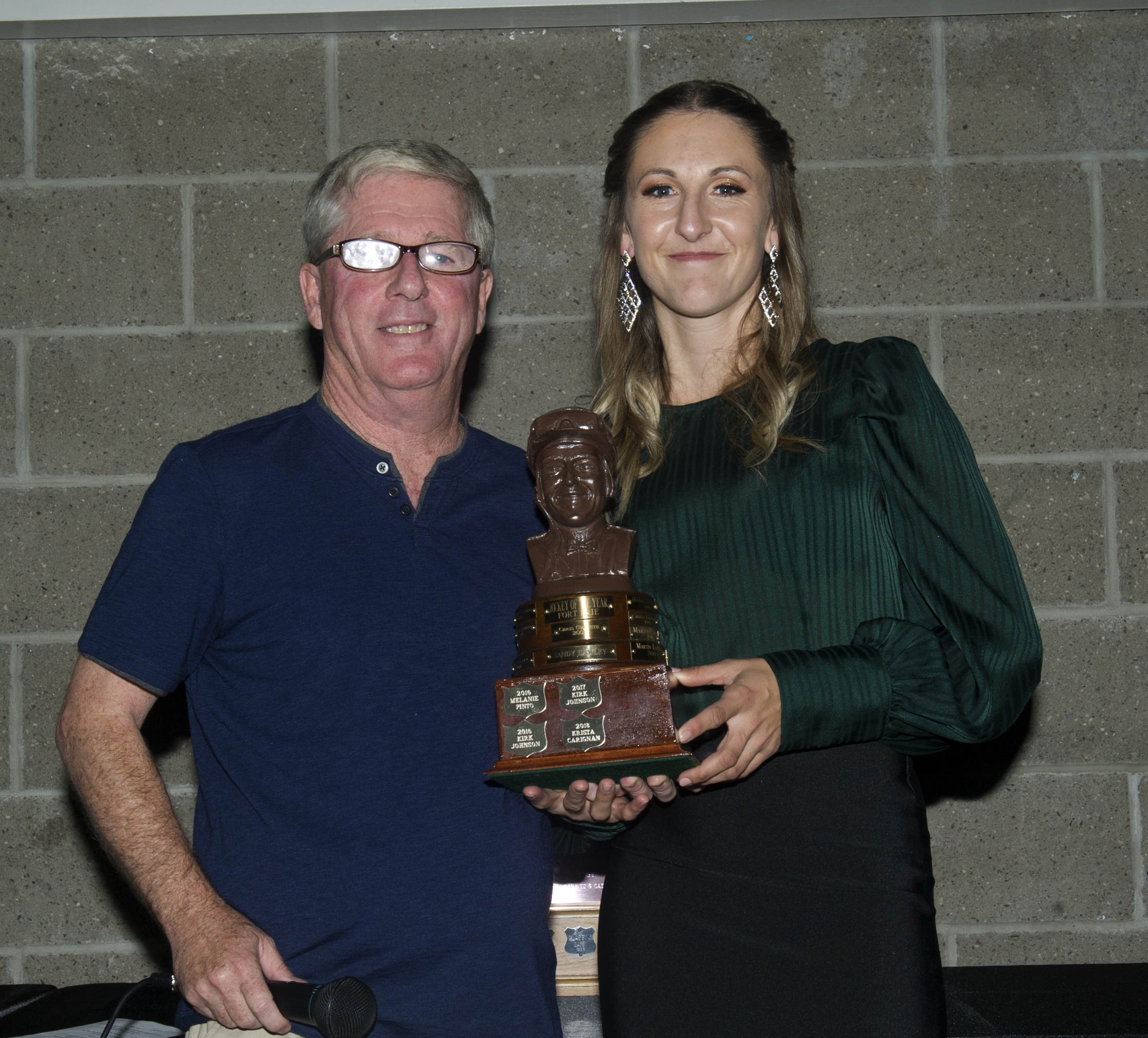 Fort Erie, ON October 10, 2019 HBP Awards Leading Jockey Krista Carignan, presented by Paul Souter. michael burns photo