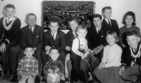 A black-and-white old photo of the Turcotte family.